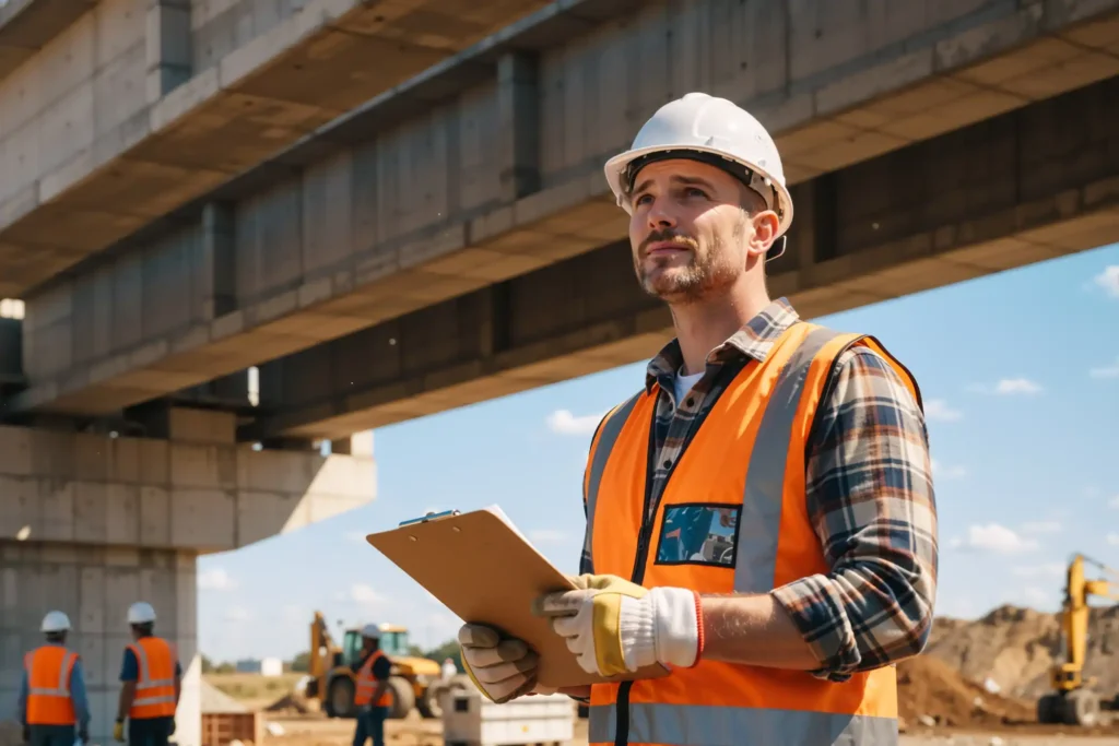 Male construction foreman with clipboard