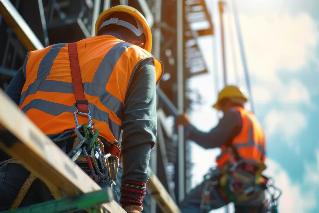 Construction workers wearing safety equipment